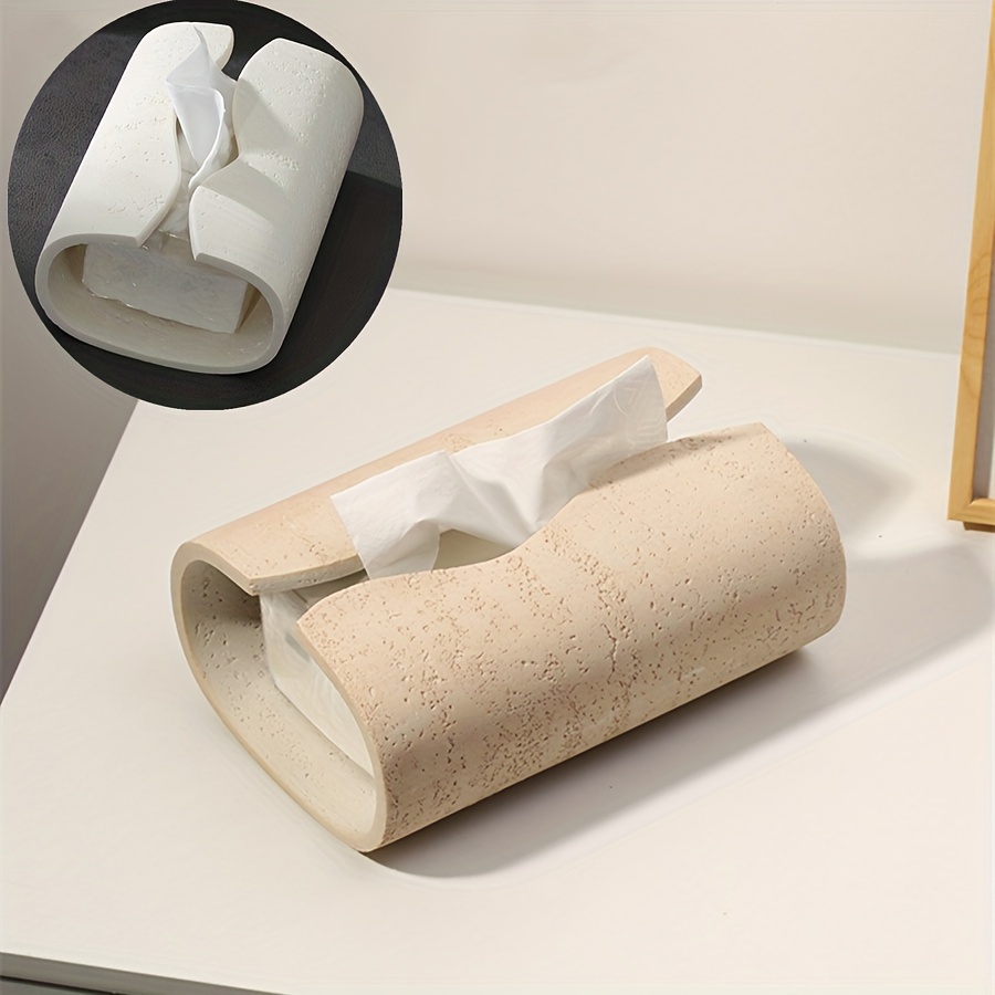 

1pc Imitation Stone Resin Tissue Box Holder, Modern Desktop Tissue Cover, Elegant Tissue Storage Box, Home & Bathroom Accessories