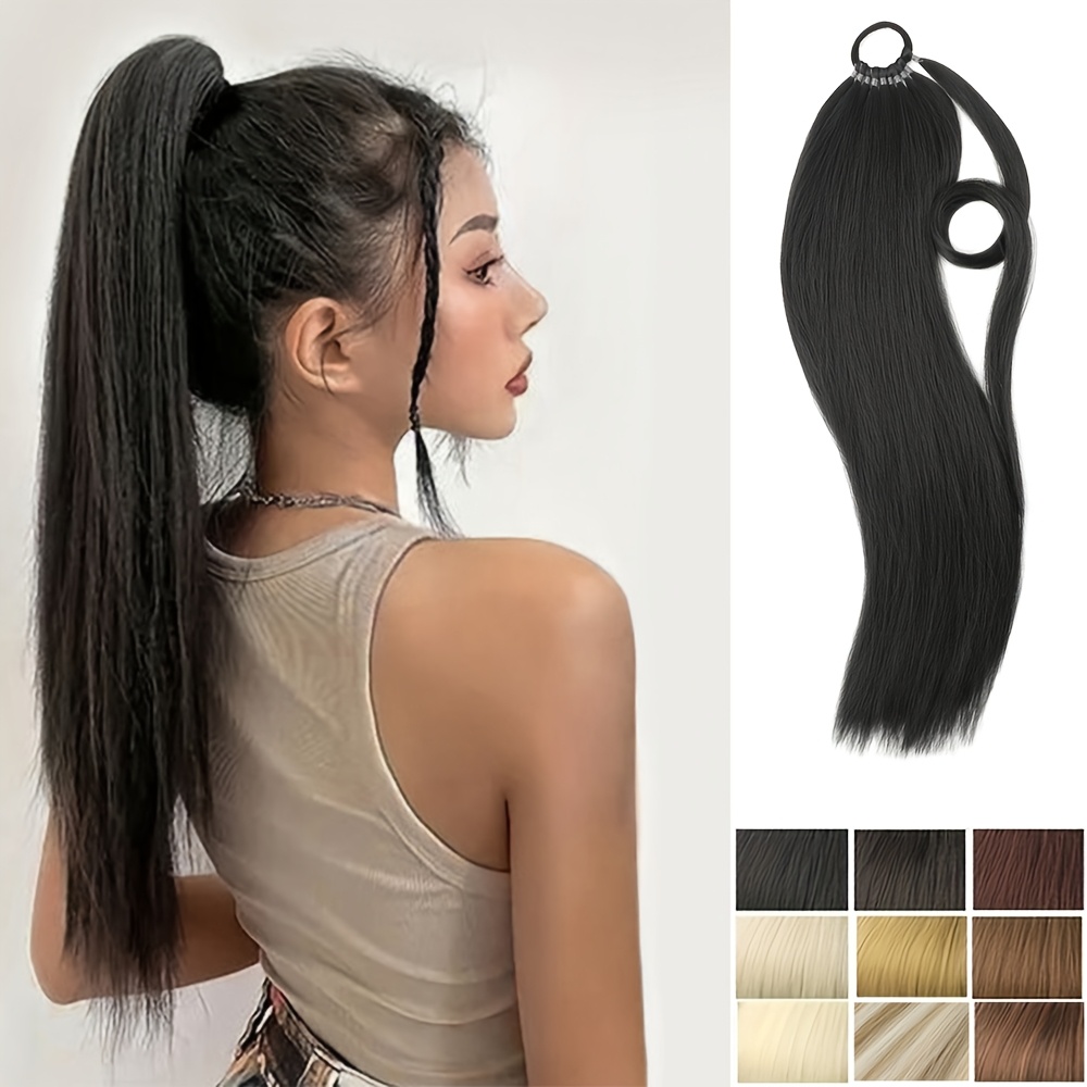 straight   ponytail extension 24 inch synthetic   wrap around long hairpiece with tie basics style suitable for all women multiple colors   from accessories for   use christmas details 2