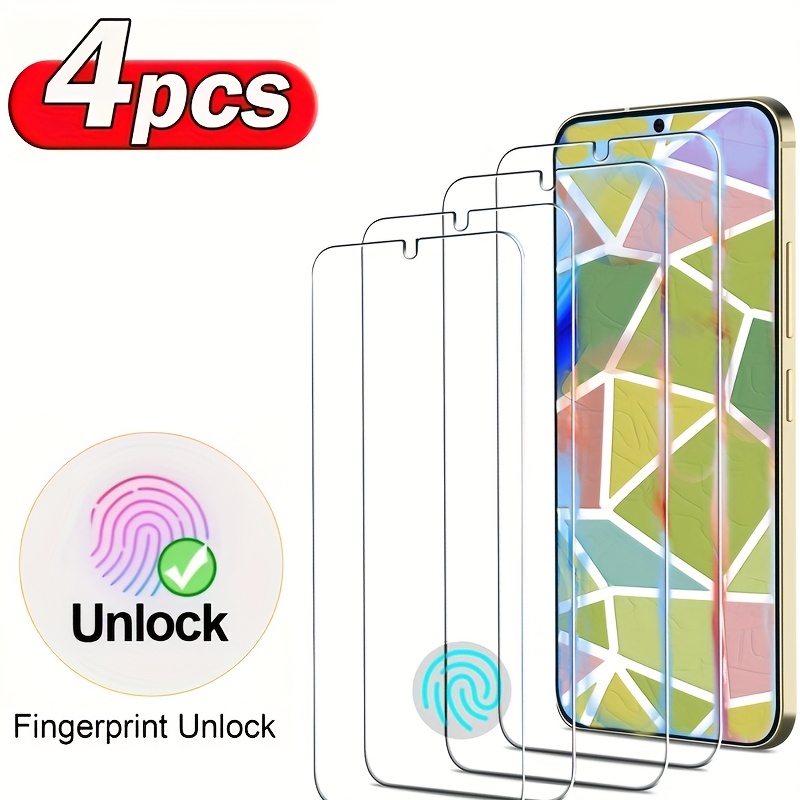 

4pcs High-aluminum Full Tempered Glass Protective Film Supports Screen Unlocking S25 S24 S23 S21 Note20 Series Mobile Phones