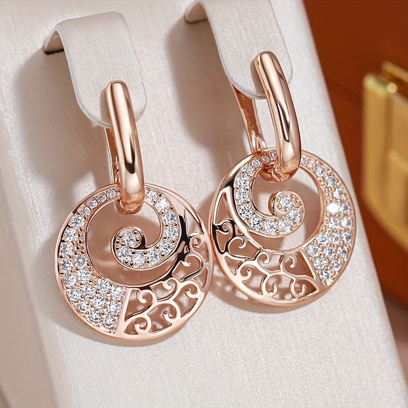 

1 Pair Golden Color Drop Earrings For Women Needle Rhinestone Circle Crystal Jewelry Zircon Long Dangle Earrings