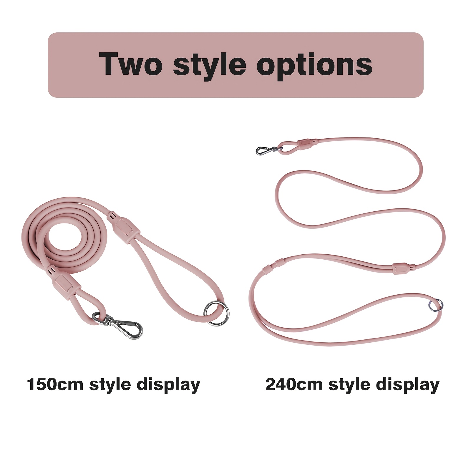 Round Silicone Dog Leash with Sturdy Metal Hook Closure