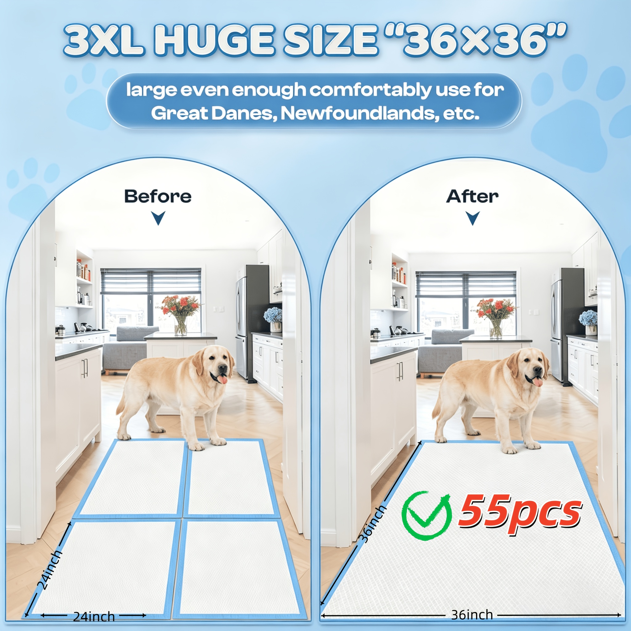 TEMU Upgraded Extra Large 36 X 36"/24 X 24 Inch Thickened Super Absorbent And Leak-proof 8 Layers Puppy Pads, 45/55/100pcs Super Absorbent Dog Pee