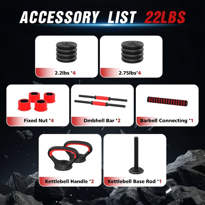 TEMU Adjustable Dumbbell Set, Free Weight Dumbbells, 4in 1 Weight Set Used As Kettlebells, Barbell, Push-up Stands And Weight Plates, Easy To Design