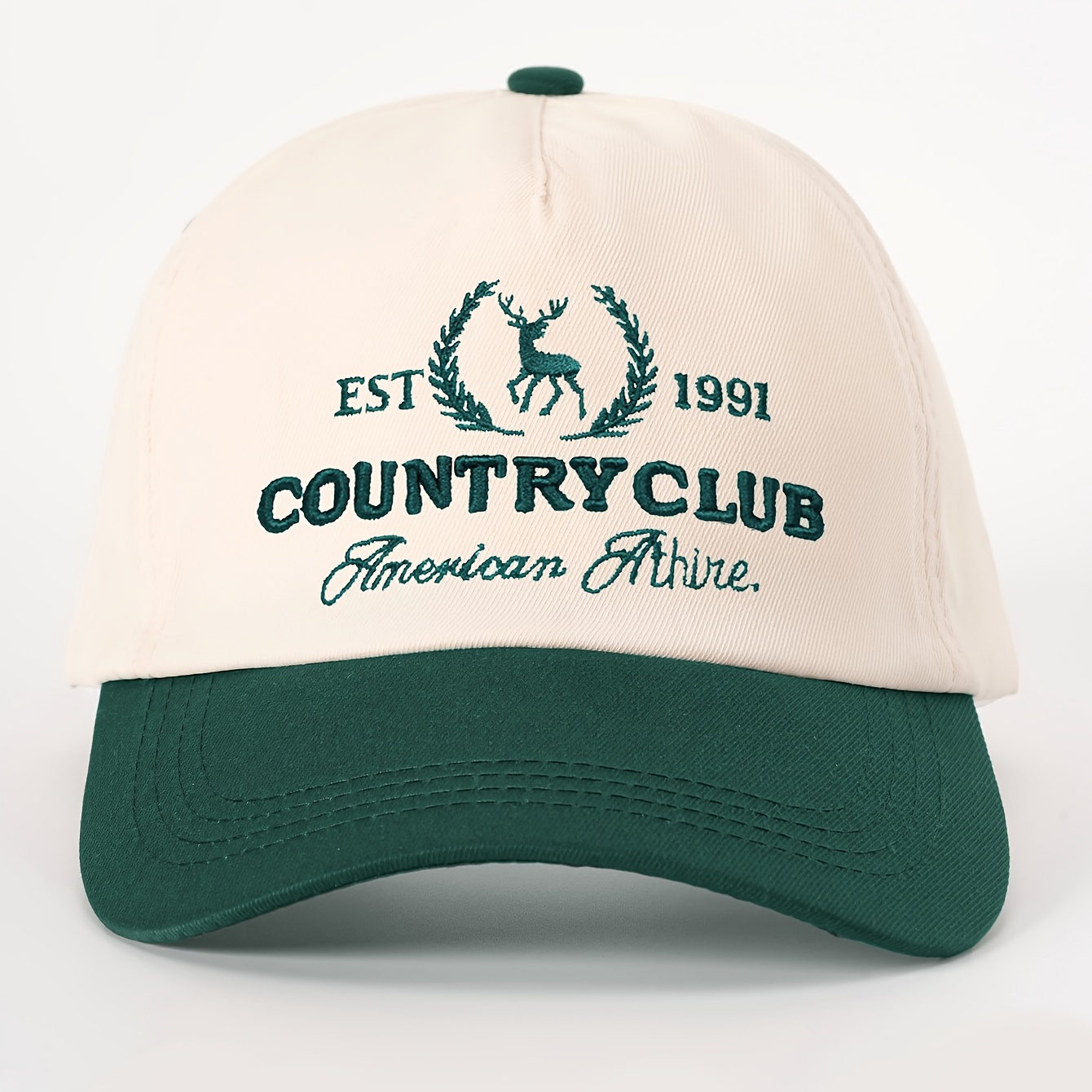 TEMU 1 Embroidered Est Elk 1991 Colorblock Baseball , Unisex Trucker Hat, Breathable Adjustable Golf , Women's Summer Fashion Curved Brim Hat, Unisex
