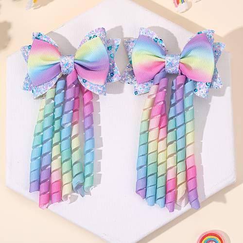 2pcs clover hair bow clips suitable for sweet spiral ribbon bows with multicolor polka dots clover patterns st patricks accessories hairpins