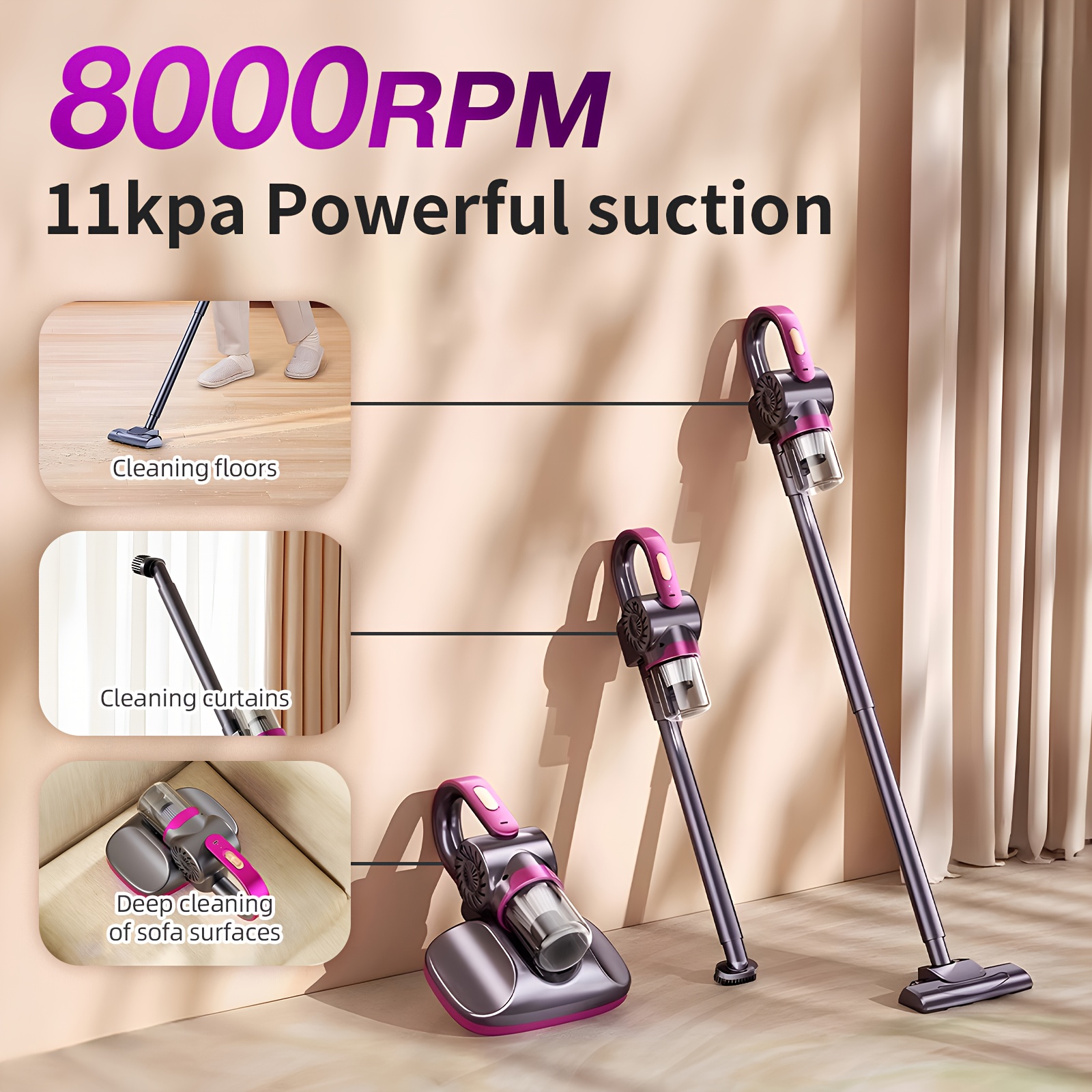 Bed & Mattress Vacuum Cleaner With UV Light & Heat - 500W Deep Clean, HEPA Filter For Dust Mites, Pet Hair On Couches, Carpets