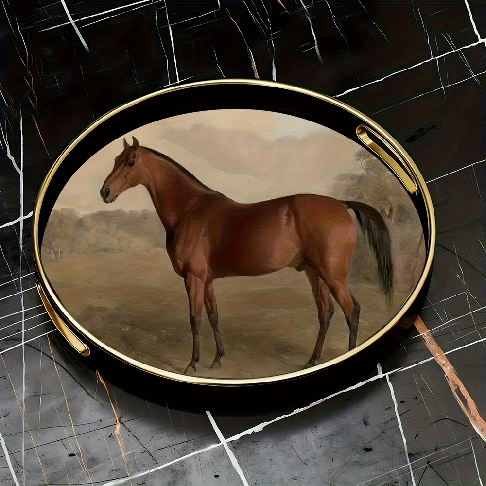 TEMU 1 plateau décoratif en verre, cheval peint dans un , décoration intérieure , protège , convient pour des bijoux, des parfums et autres articles,