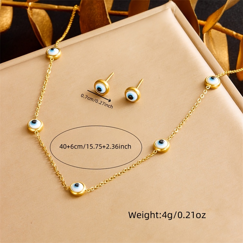 Golden Stainless Steel Necklace & Earring Set with Round Eyes