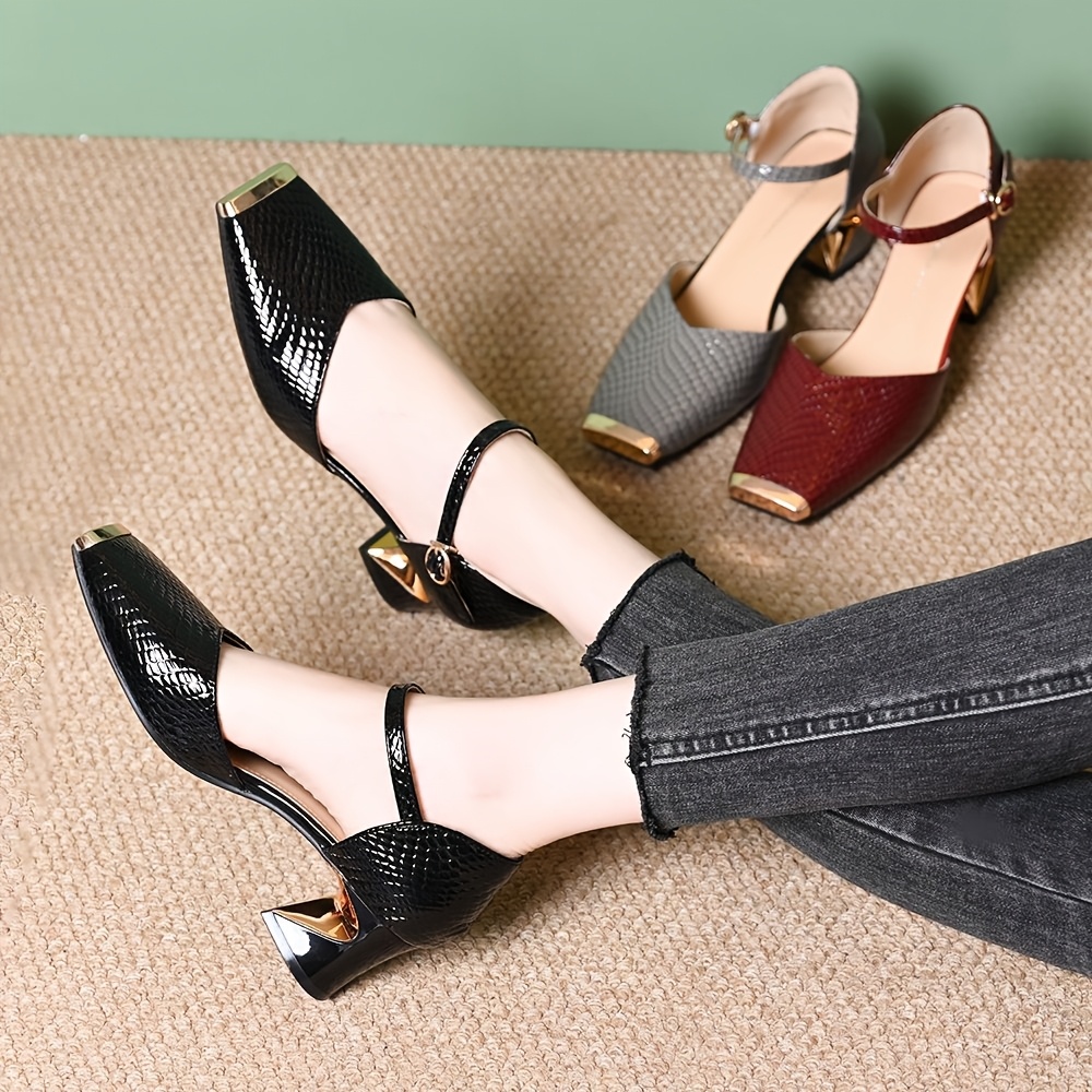 imagen del artículo zapatos de mujer con punta cuadrada de metal, zapatos individuales de tacón  , diseño elegante y  , tacón medio   y  , hueco, modernos y  s, adecuados para fiestas,   y ocasiones de ocio -     para las amantes de  , zapatos de mujer