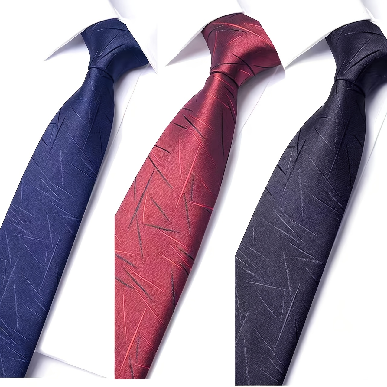 TEMU 3pcs Three- Pattern Business No-tie Zipper Tie For Men, Formal Attire For Professional, Wedding, Groom, And Banquet Occasions
