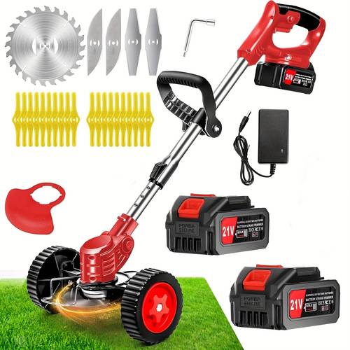 cordless electric grass trimmer with 21v 4 0ah battery powered 3 in 1 brush cutter cutter lawn trimmer with wheels adjustable lightweight for lawn garden