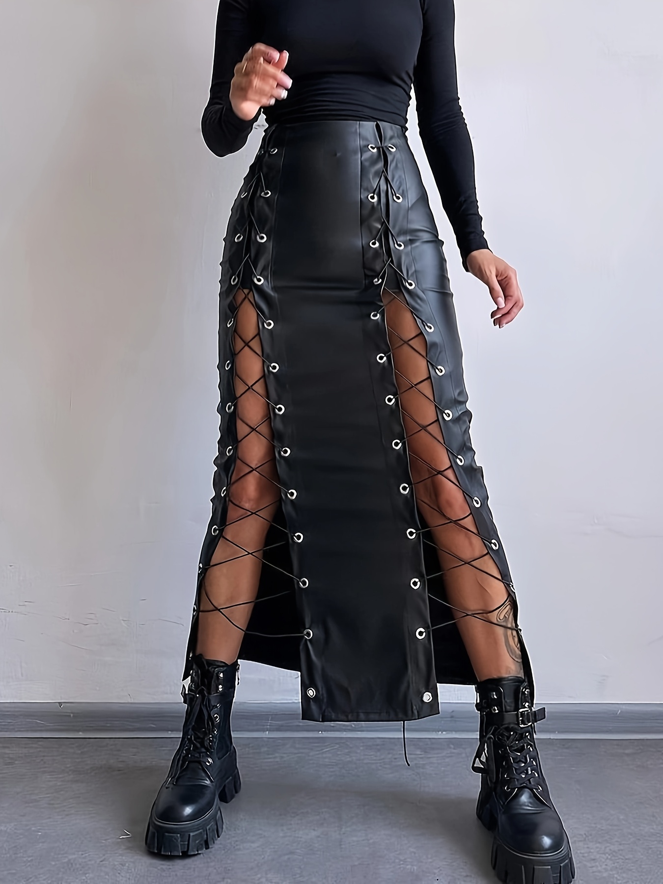 womens high waisted leather skirt elegant office party Temu Canada