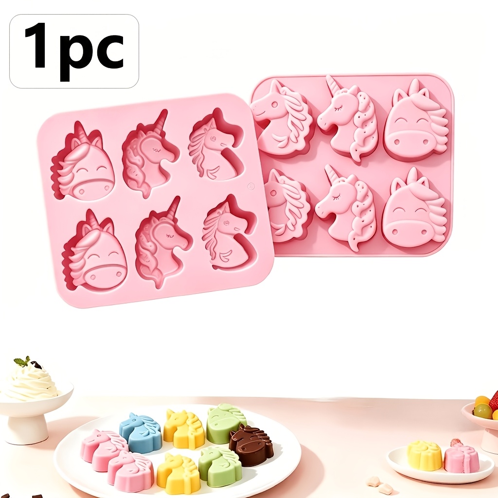TEMU 1pc Pink 6-cavity Unicorn-shaped Candy Chocolate Mold, Suitable For Making Candies And Chocolates, Cute Design, And Easy To Demold, Baking Cake