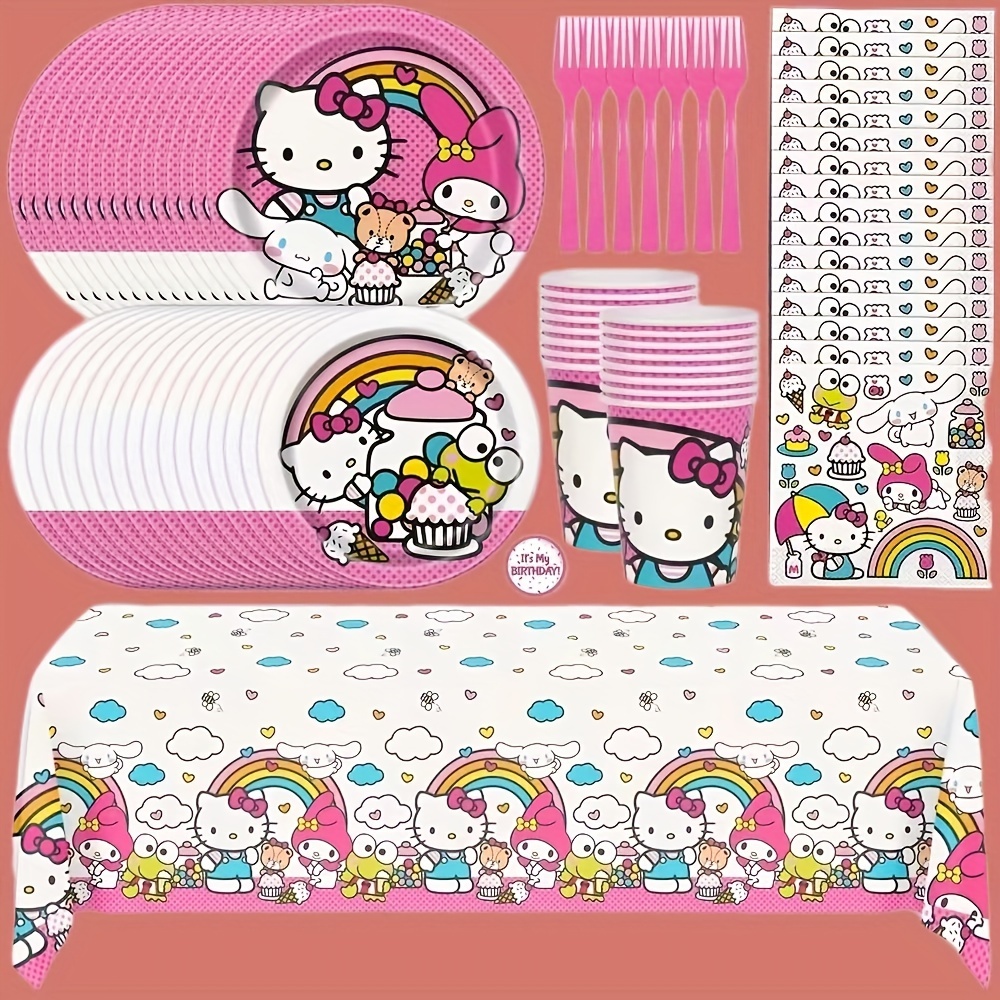 

Hello Kitty Birthday Decoration Set - Serves 16 Guests - Hello Kitty Plates And Napkins, Tablecloths, Cups, Stickers - Hello Kitty Party Decorations And Supplies