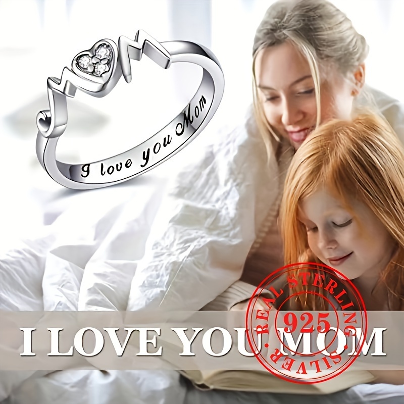 

A 1.6g S925 Sterling Silver Heart-shaped Zirconia Mom Letter Ring Is The Best Jewelry Gift For Ladies On Day.