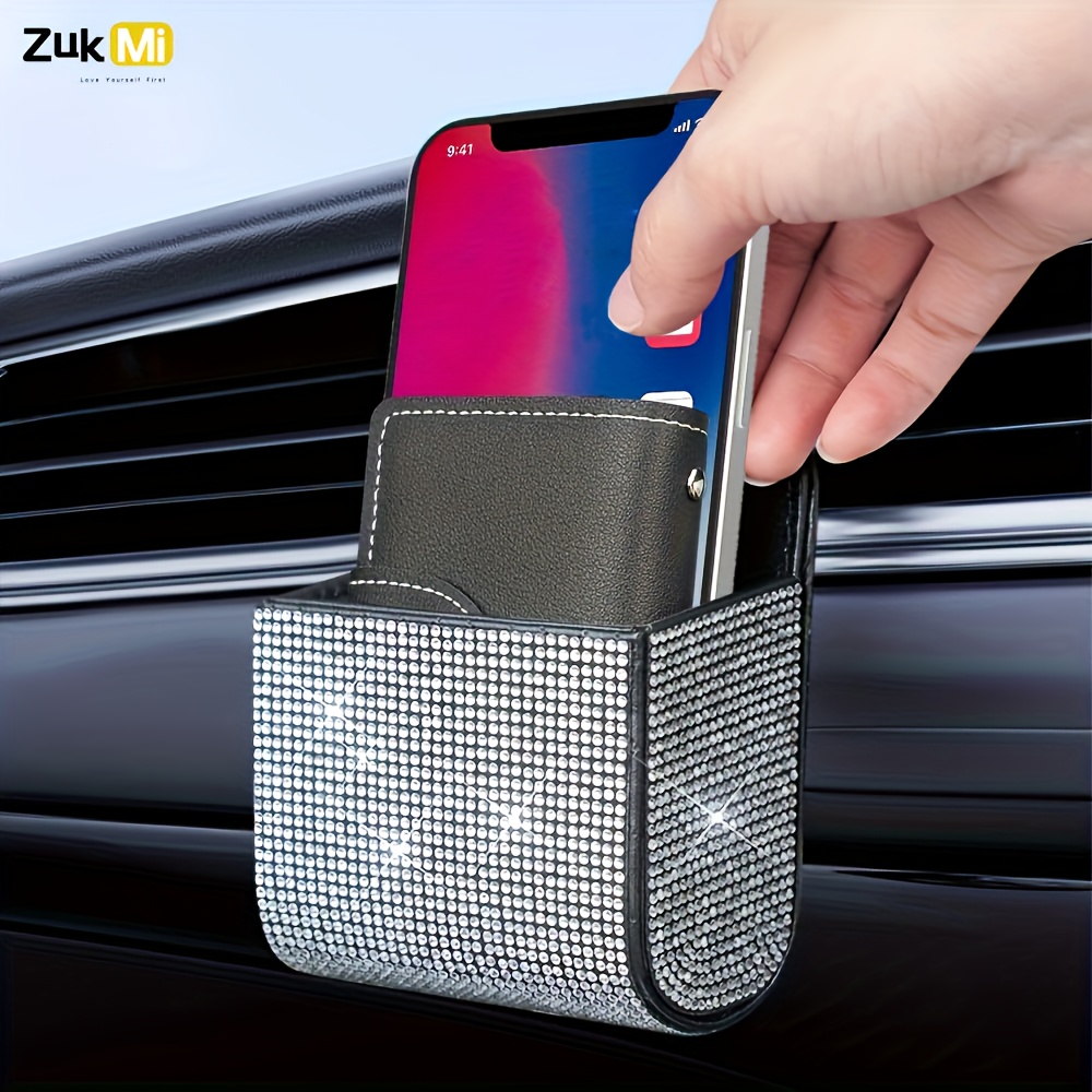 TEMU Car Vent Storage Organizer, Car Vent Pu Leather Pocket, Bling Car Accessories For Women Or Man, Multipurpose Car Sunglass Holder