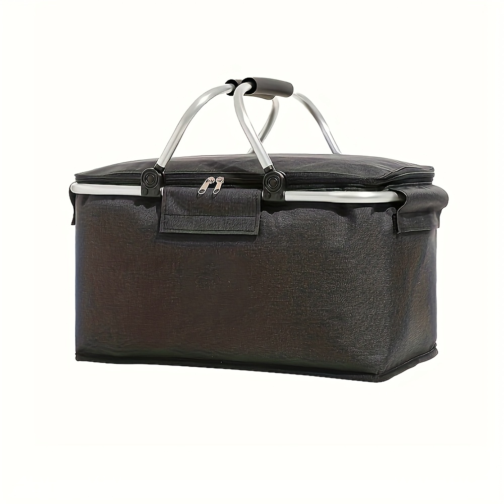 TEMU Large Capacity Insulated Cooler Basket With Handle - Waterproof Oxford Fabric Foldable Picnic Cooler, Cold For Camping, Bbq, Fishing, Hiking,