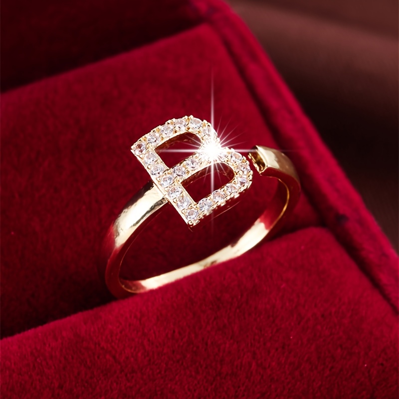 Adjustable Letter Open End Women's Ring Golden Plated