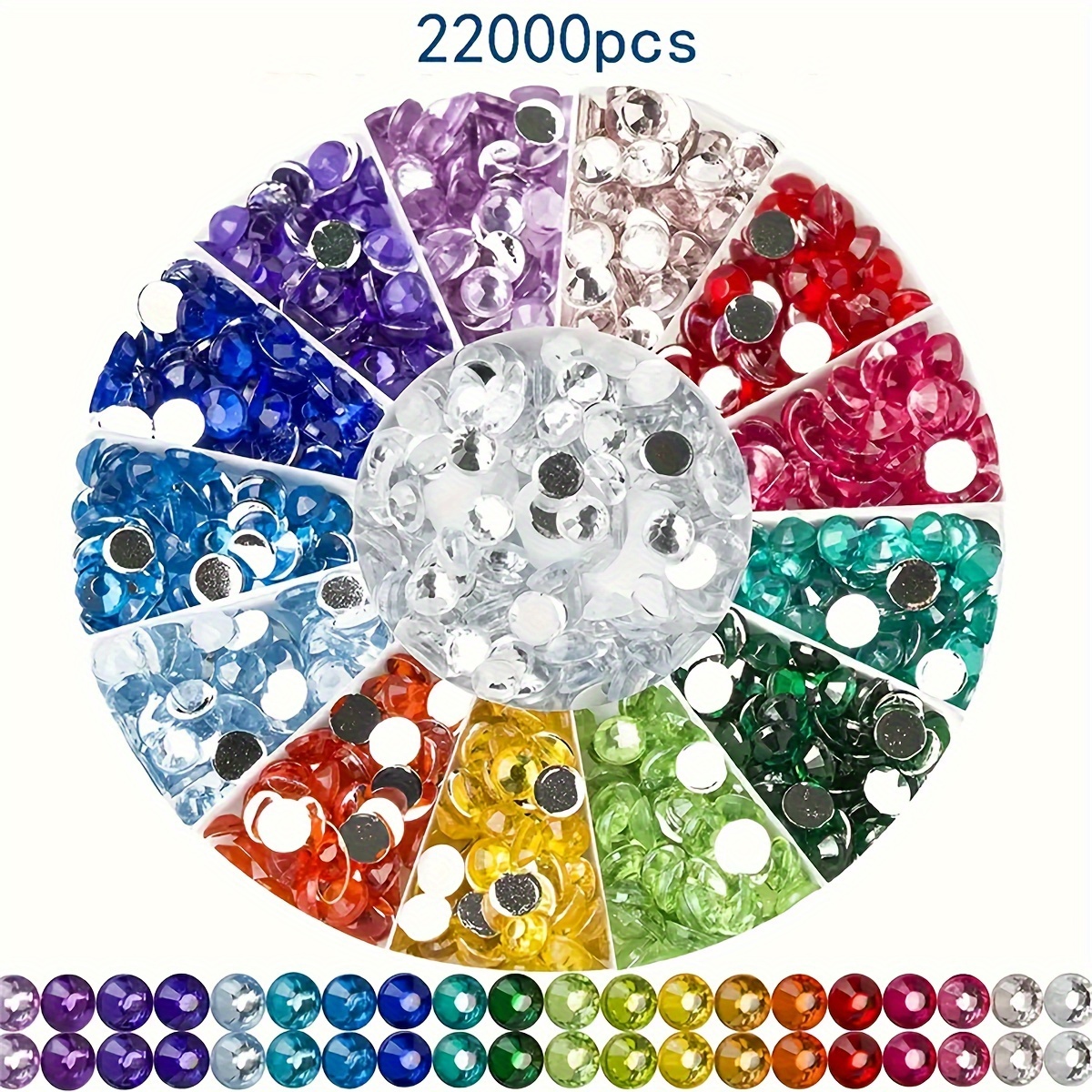 

22000pcs 2.8mm Multi-color Rhinestone Diamonds, Flat-backed Pointed Crystal Gems, Assorted 22 Colors, For 5d Diamond Art Painting, Diy Art Craft Decorations