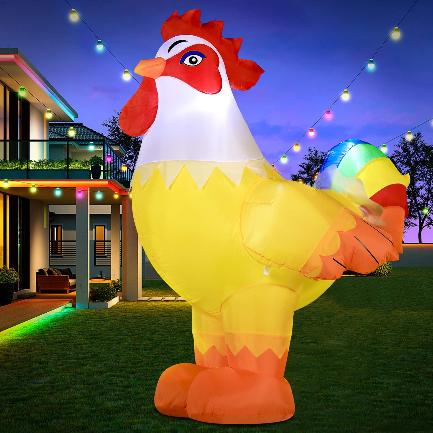 

6ft Christmas Rooster Inflatables Blow Up Animals Cute Chicken, Decorations Outdoor -in Led Lights Big Large Decor Party Farm Lawn Holiday Outside