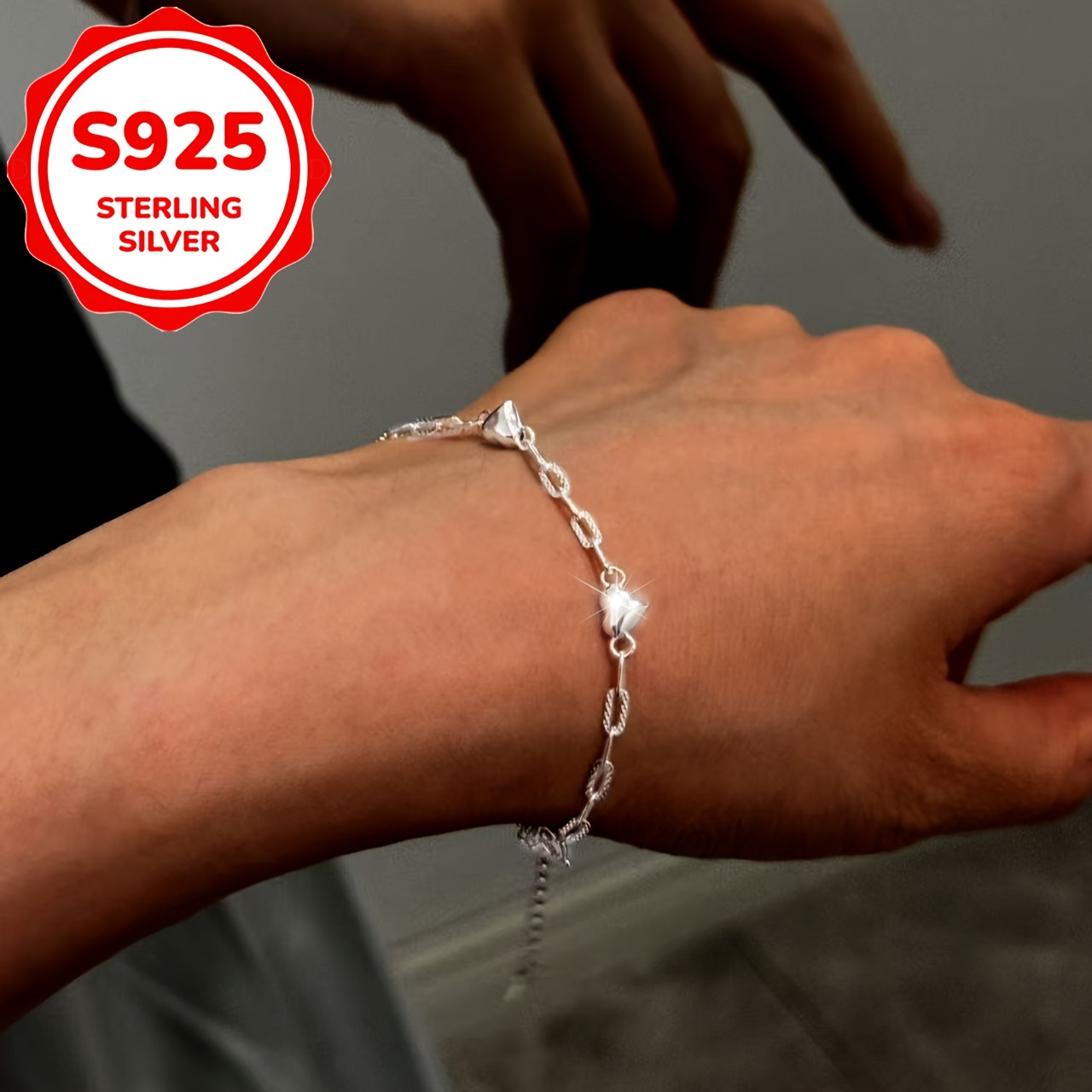 Women's S925 Pure Silver Glossy Heart Bracelet, Gift for Her