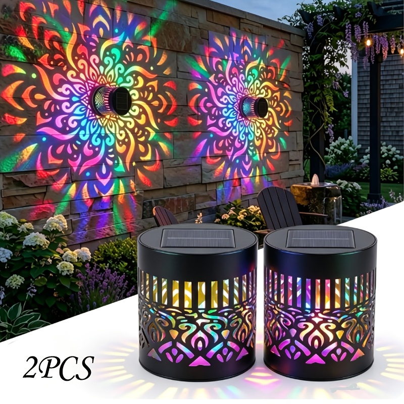 TEMU Rgb Solar Mandala Light, Solar Fence Light, Outdoor Decorative Metal Wall Light, Ip65 Rating, 13 Lighting , Warm Colored Light, Solar Powered,