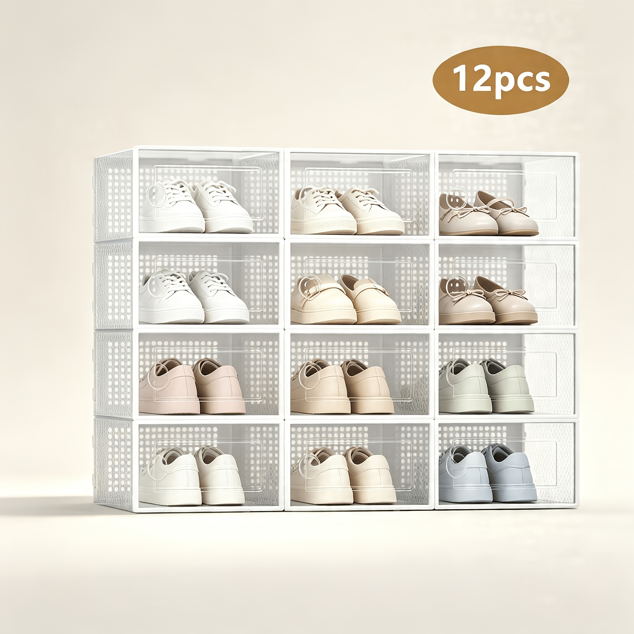 TEMU 6/12 boîtes à chaussures épaisses transparentes avec couvercle, support à chaussures pliable et empilable à combinaison libre, conteneur à