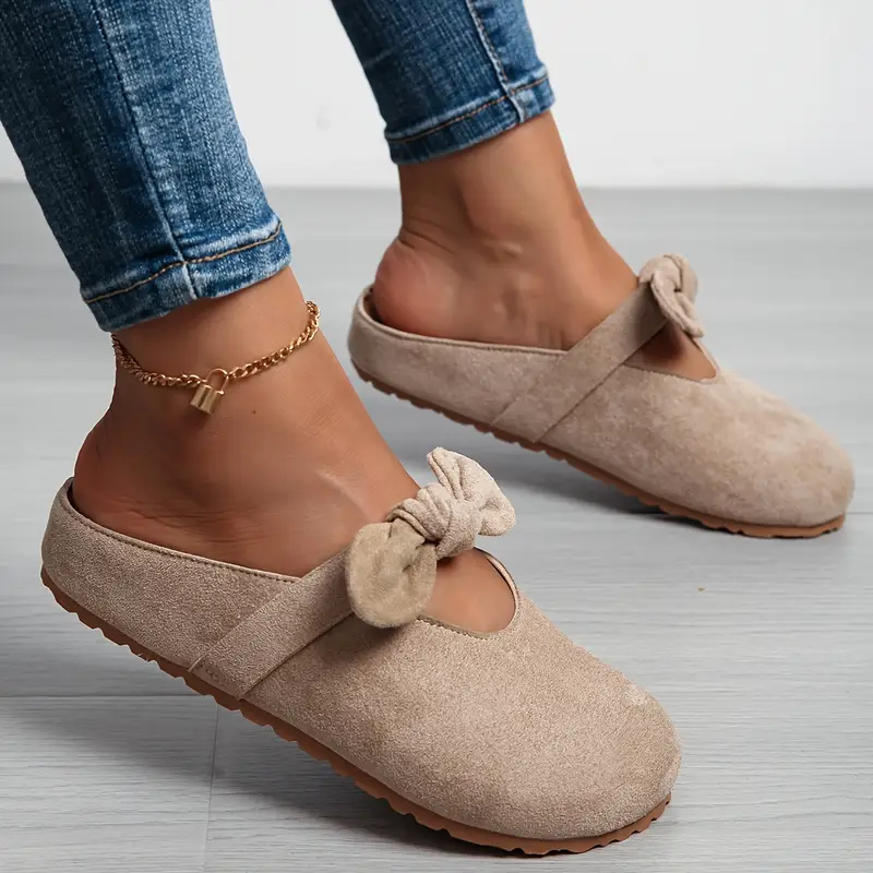 womens slip on mules with thick eva sole comfortable round toe platform shoes soft fabric upper bow detail versatile casual formal wear cute shoes formal footwear decorative durable footwear 2
