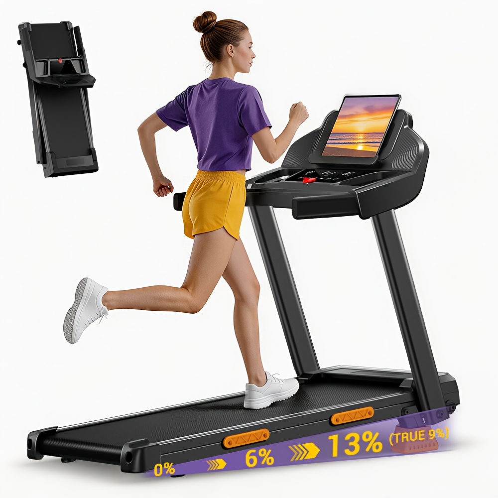 Image of Folding Treadmill With 4 Functions, 13% Incline, 3.0hp Silent Motor, Supports Up To 330 Lbs, And Features Of Cushioning For Home Use, Without Battery