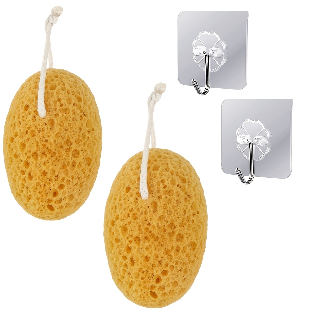 TEMU Ensemble de 4 éponges à algues de bain pour hommes et femmes, comprenant 2 crochets et 2 éponges exfoliantes magiques, éponge à miel exfoliante,