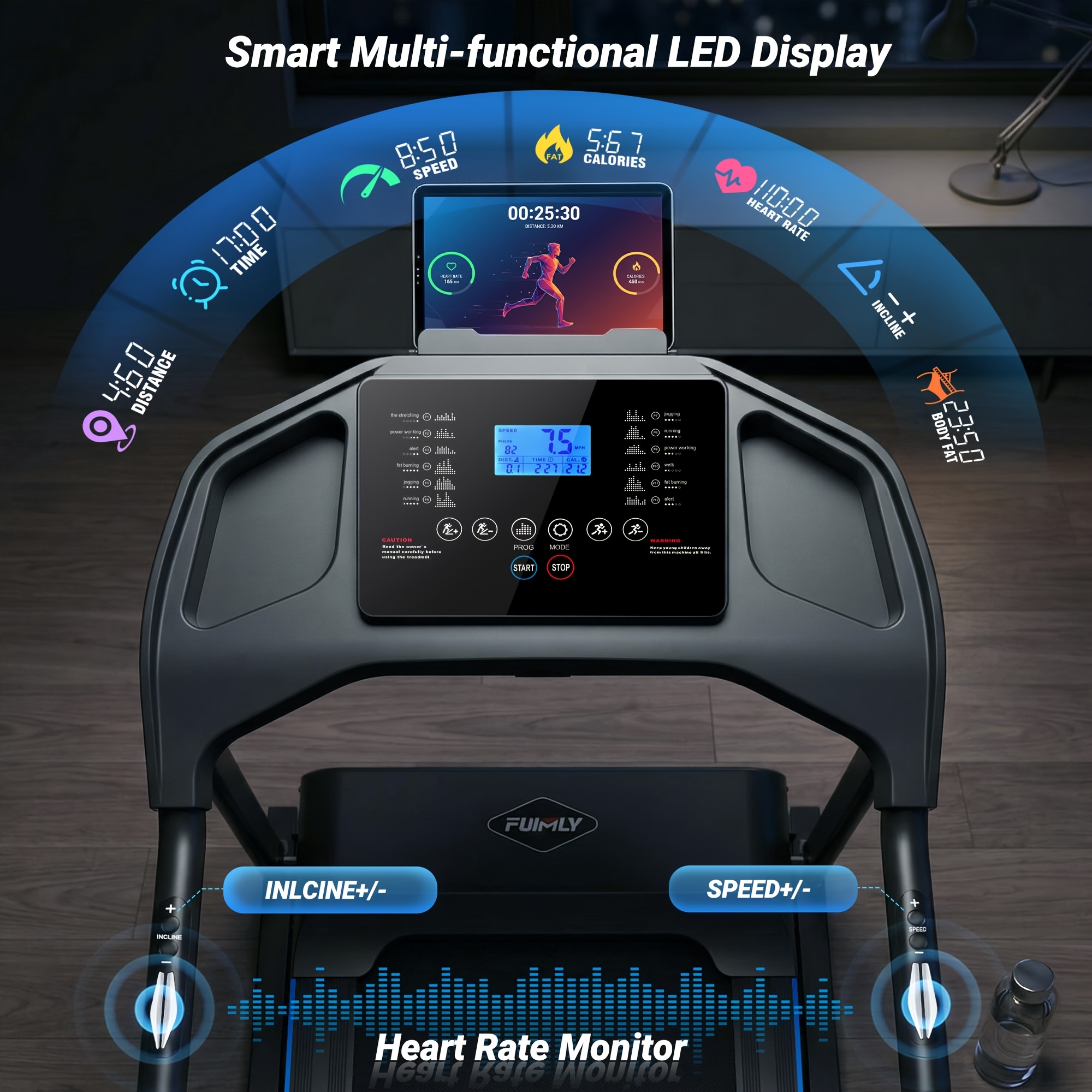 4.5   heavy duty folding treadmill for home, 400 lb weight capacity running machine with 20% auto incline,   monitor, advanced shock absorption & large led display Product details 2