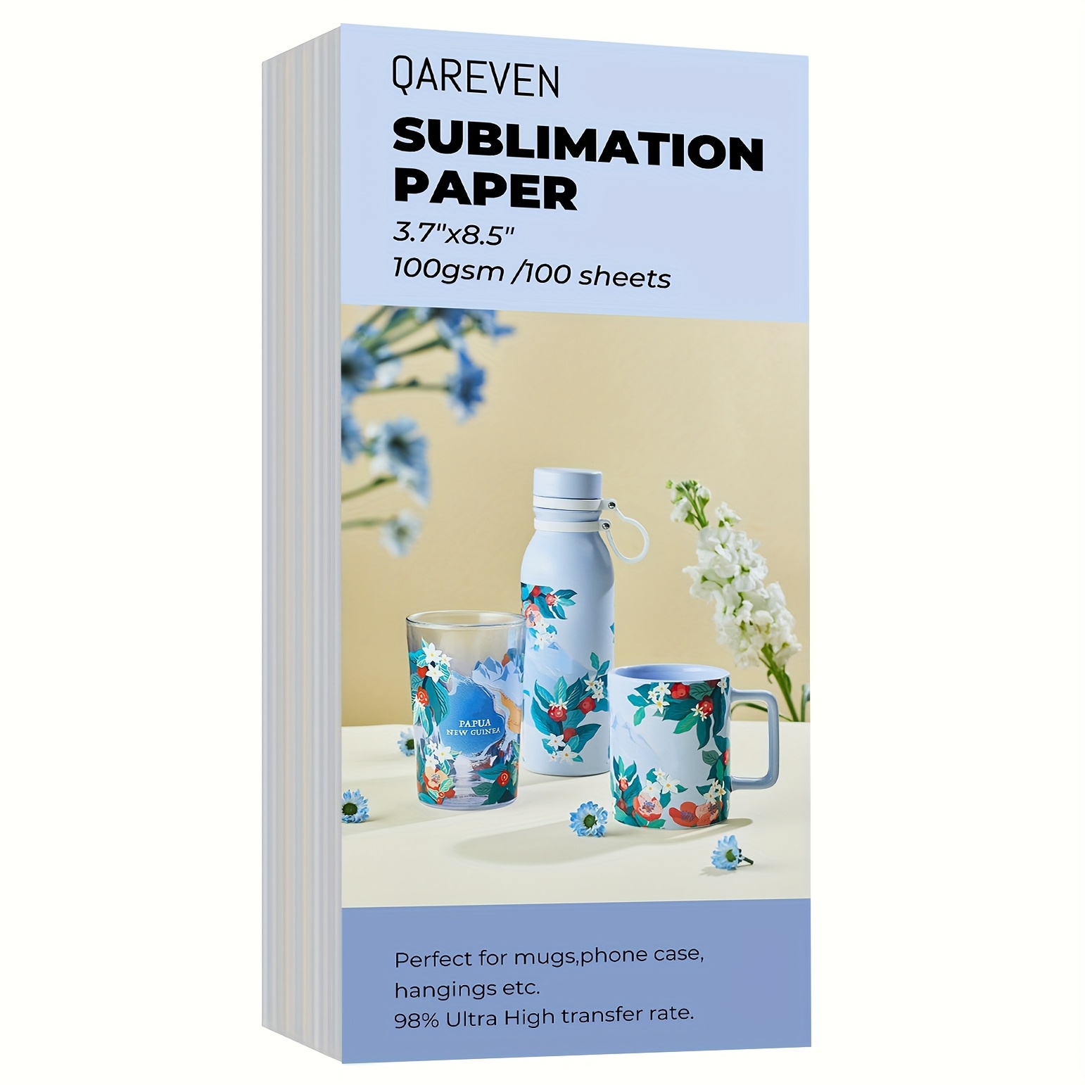 TEMU Papier de sublimation 3.7X8.5 pouces pour cadeaux de tasses uniques, compatible avec les imprimantes jet d'encre, l'encre de sublimation,