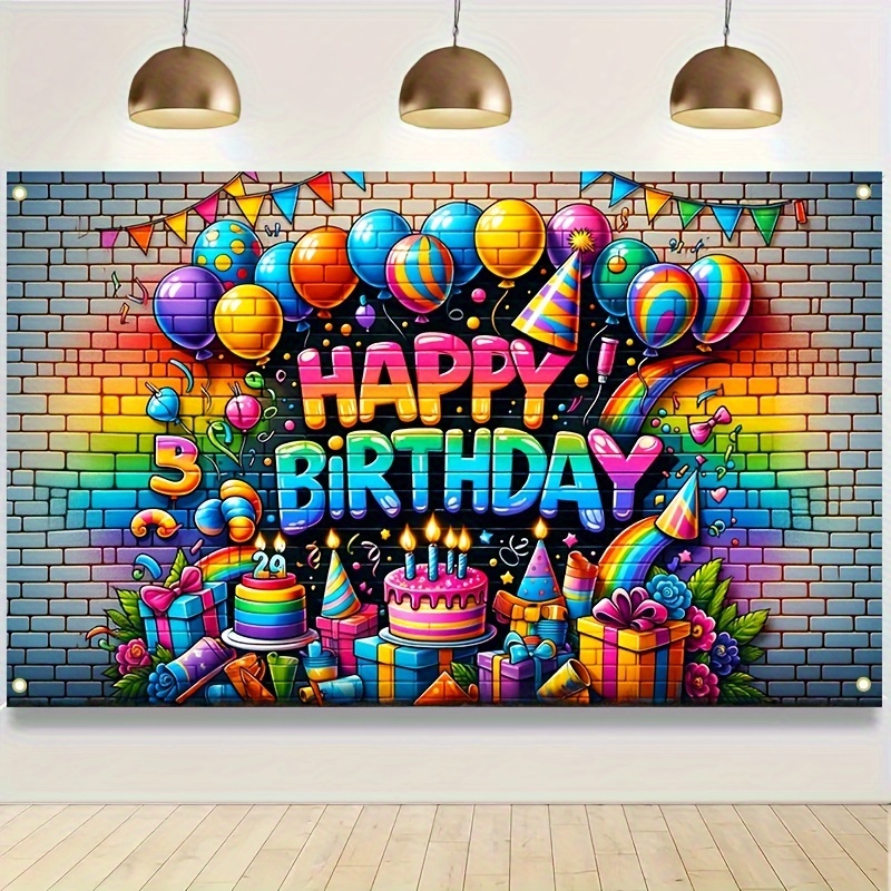 

1pc, Happy Birthday Banner, Birthday Party Decoration Photography Backdrop, Atmosphere Decoration Background, Outdoor Holiday Decor, Home Garden Decor, Christmas, Halloween Gift