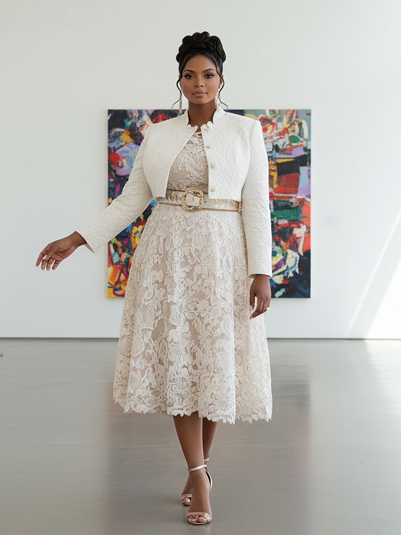 knee length dresses for ladies Embellished 3 Tier White Lace Maxi Dress with African Print Lining – CUMO  LONDON main image 0