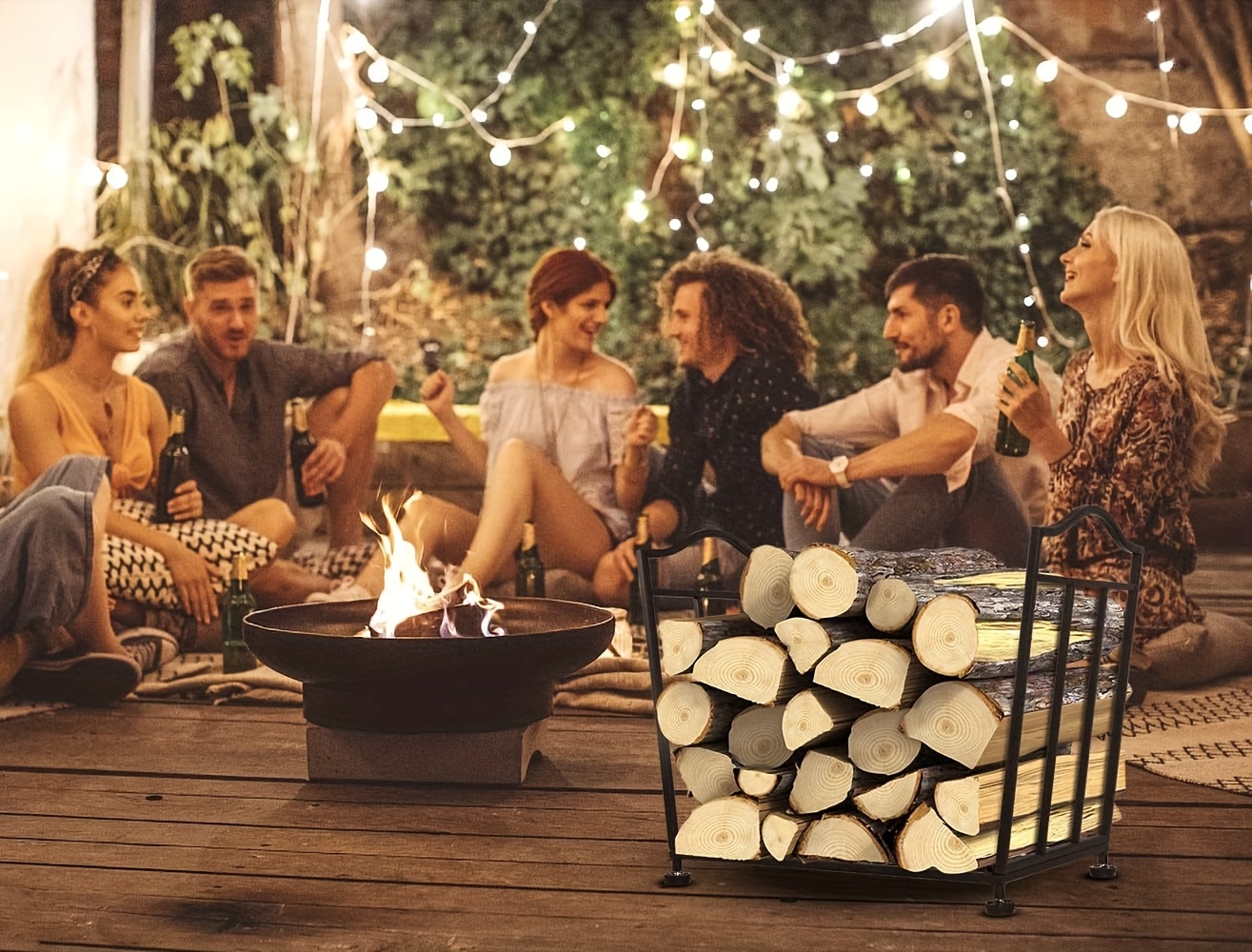 heavy duty metal folding firewood rack collapsible log storage for indoor outdoor fireplace adjustable wood rack with cushions space saving deck firewood organizer details 0