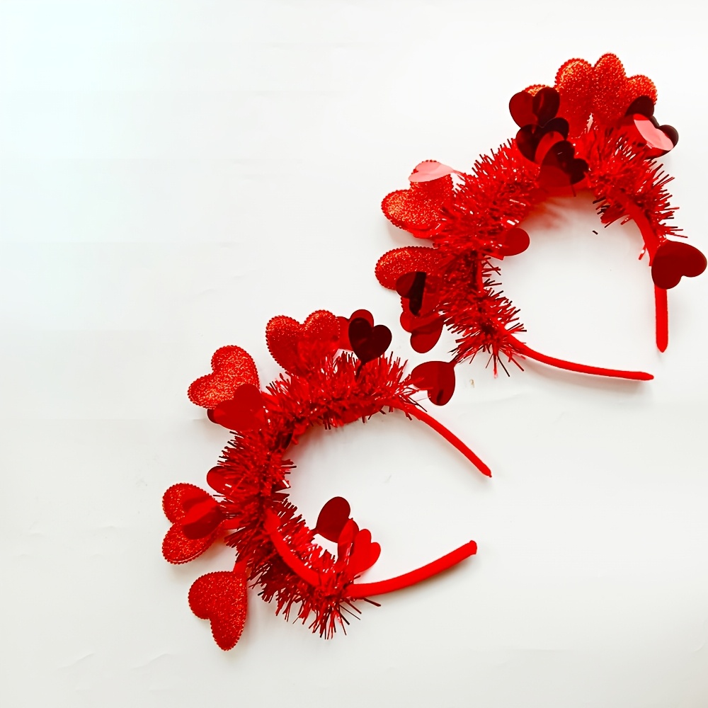 Image of New 2pcs Headbands In Red, Blue, Pink, And Rose Red, Heart-shaped Accessories For Valentine's Day , New Year's Anniversaries, Proposals, , , And Cosplay. Sweet, Romantic, Simple, And