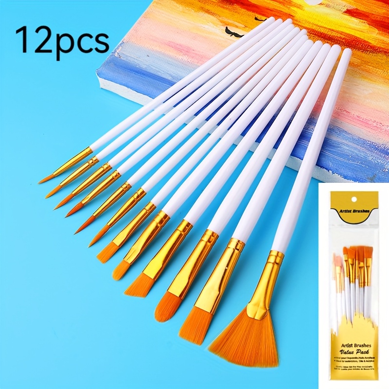 TEMU Ensemble de pinceaux de peinture pour - 12 pièces, pinceaux à poils synthétiques adaptés à la peinture à et à l'huile, pinceaux durables pour et