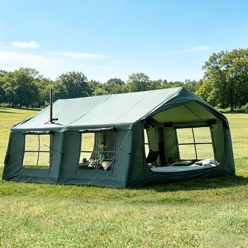 186sq ft inflatable camping tent with hand pump easy setup outdoor blow up tent 4 season glamping air tents cabin house with windows door Product details 0