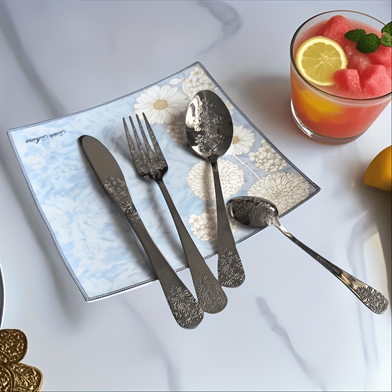 unique carved   tableware set stainless steel kitchen utensil set   steak knife and fork dishwasher safe wedding and housewarming gift set Product details 1