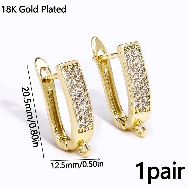 TEMU 1 Paire de Crochets et Fermoirs pour Boucles d'Oreilles en Laiton Plaqué Or 18K, Sertissage à Griffes et Coupe Carrée, Composants DIY pour