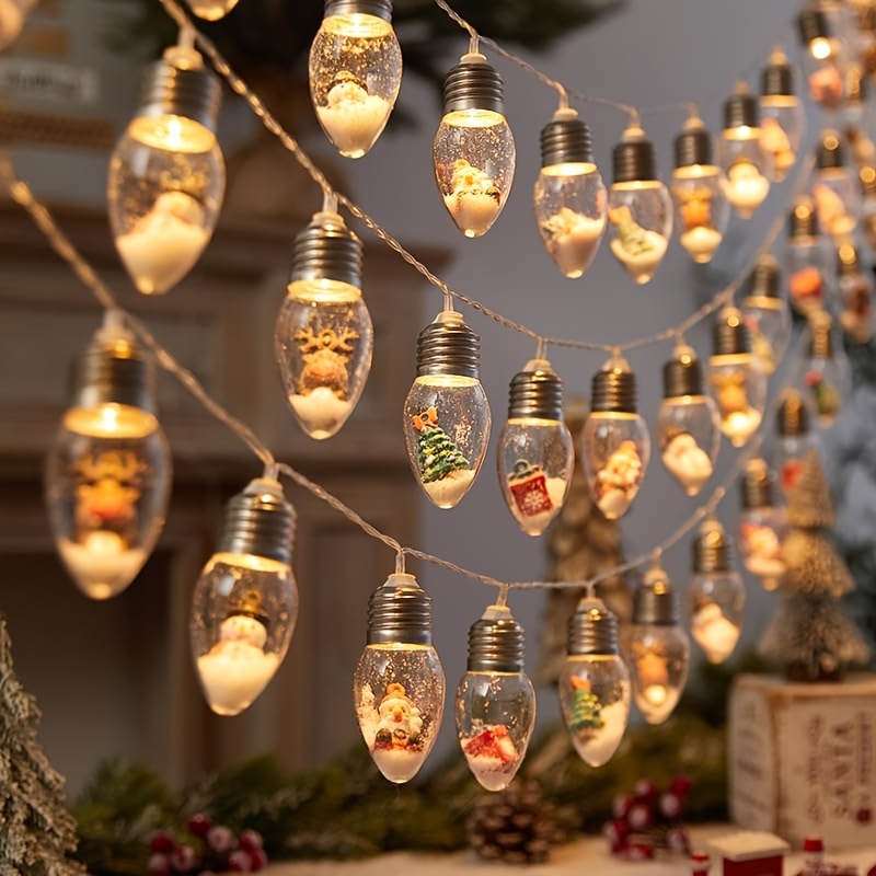 TEMU Guirnalda de luces de de nieve navideño para decoración de interior, 10/20 bombillas LED transparentes para árbol de Navidad con muñecas para
