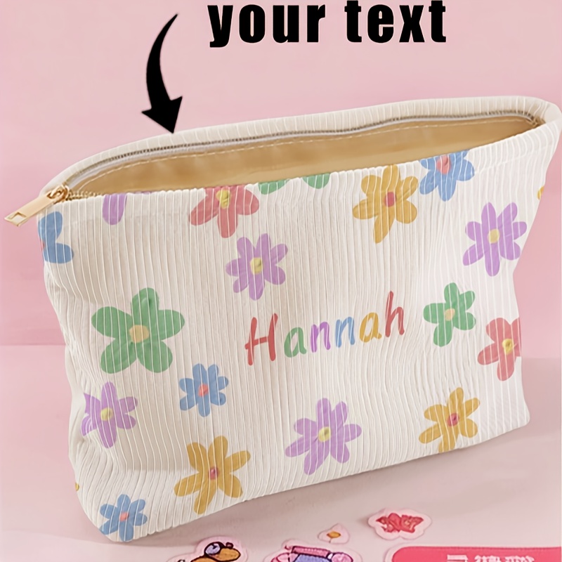 Image of Customizable 1pc Colorful Floral Printed Makeup Bag - Personalized With Unique Content (name, Holiday Phrases, Etc.), A Stylish Cosmetic Bag For Women