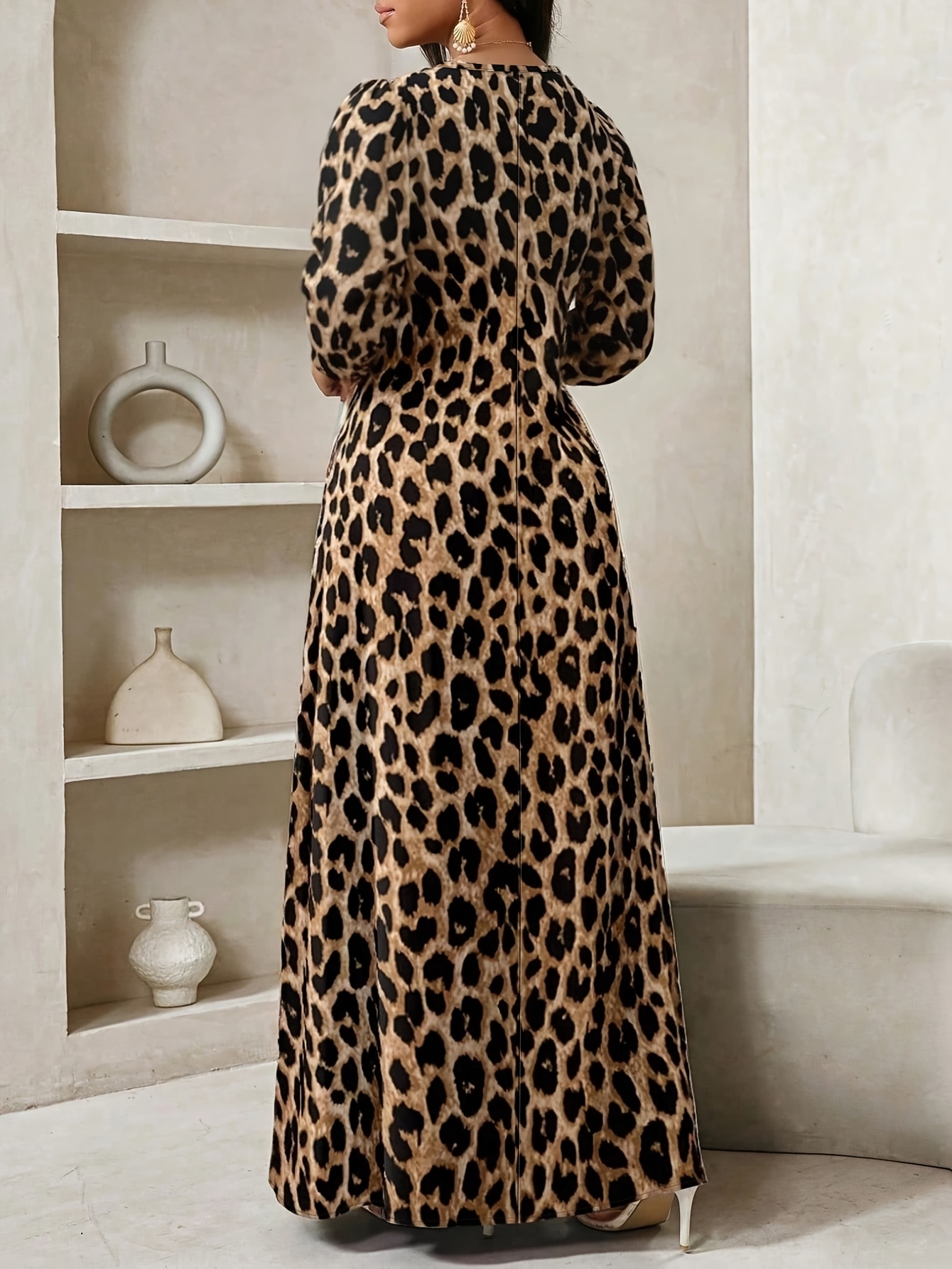 cheetah dress long sleeve Shree Short Dress