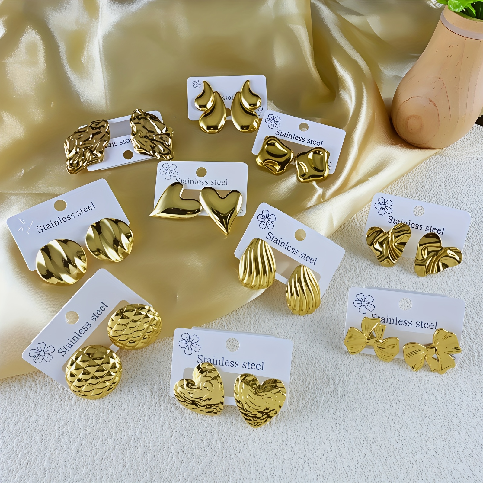 TEMU 20pcs/10 Pairs Of Elegant And Simple Geometric Heart-shaped Earrings Set For Women' Wear, Party And Vacation Gifts