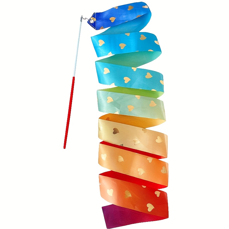 1 Rhythmic Gymnastics With Heart Pattern - Nylon Pa Dance Streamer, With A Stick For Artistic Spinning Performances