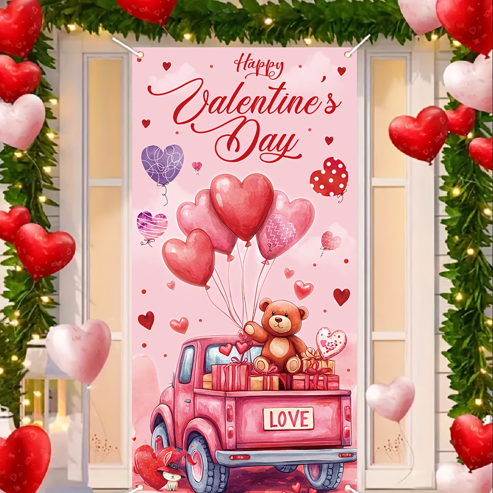 

1pc Valentine's Day Polyester Door Banner, 185cm X 90cm, Love Truck & Teddy , Multipurpose Indoor/outdoor Decoration, Romantic , No Electricity Needed