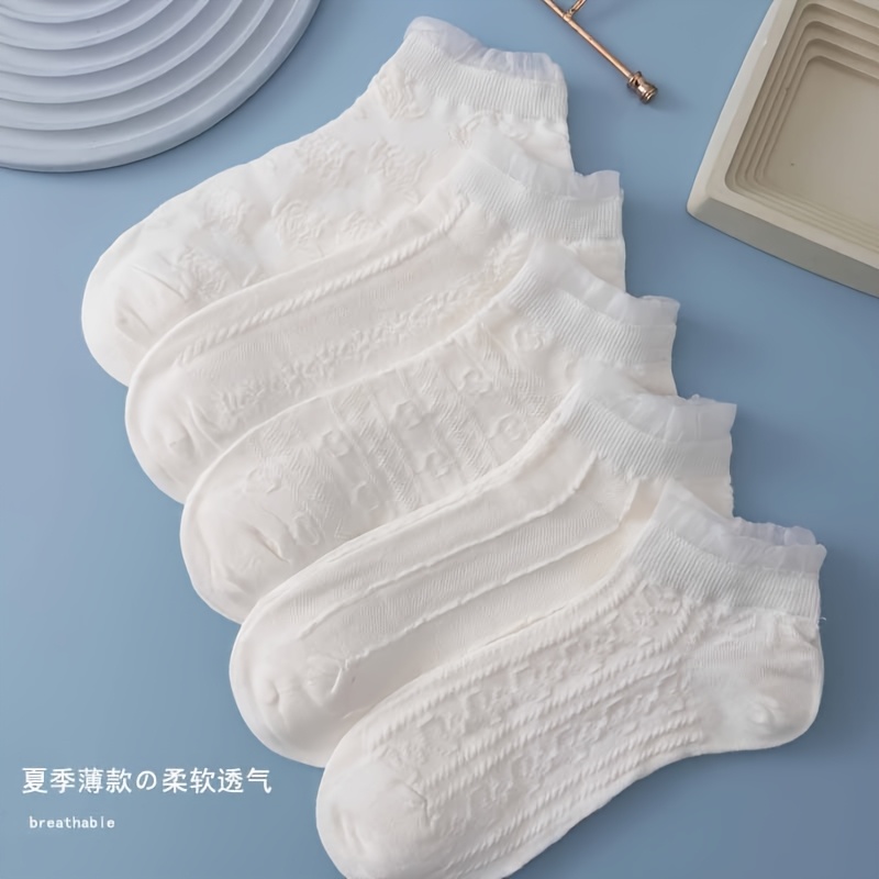 E-shop 5 Paar Damen Atmungsaktive Spitzensocken - Weiche Textur, Einfaches Elegantes Design für & Formelle Anlässe, Maschinenwaschbar, Vielseitige