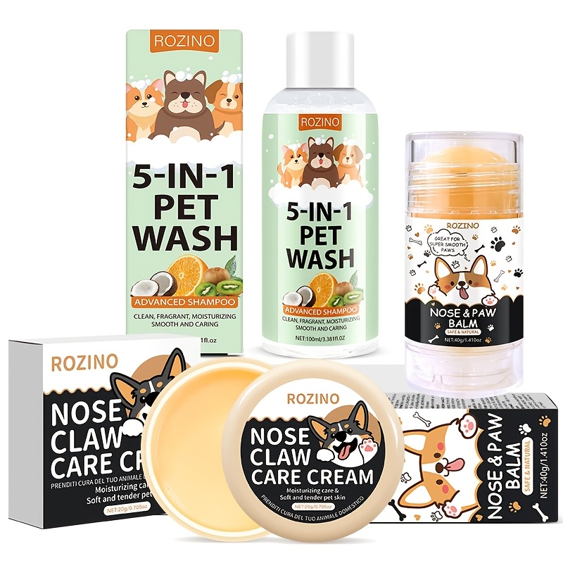 TEMU 3pcs Pet Care Set. Includes Wash. Paw Moisturizing Cream And Nose Care Sticks. Fluffy Hair. . Pink Small Claws. Lubricate . In My Heart. Set Is Enough. All Cats And Dogs Can