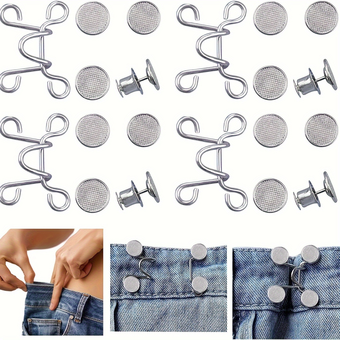 4 Sets Of Seamless Adjustable Jeans Buttons: Nail-free, Reusable Invisible Waistband, Suitable For Pants And Clothing, Durable Metal