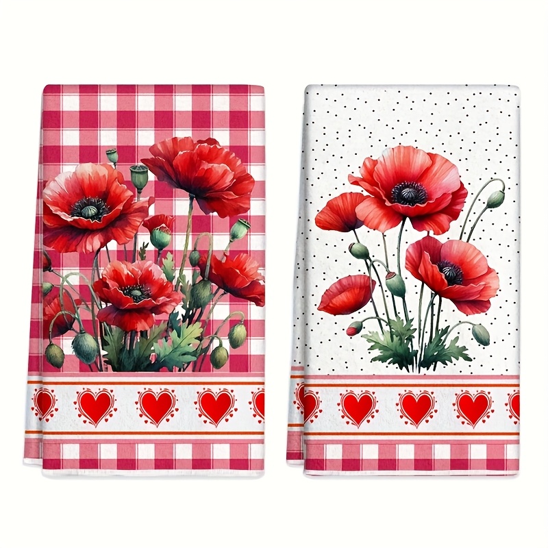E-shop 2 Stück Rote Karo-Poppy Putztücher & Küchentücher - Super Saugfähig, Ideal zum Kochen, Backen, Geschirr Trocknen, Weiches Geschirrtuch, als